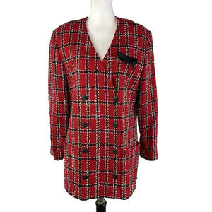 Vintage Clifford & Willis Red Black Wood Plaid Blazer Jacket sz 16 Career Suit
